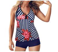 Tankini Damen Bauchweg - Tankini Damen mit Shorts Zweiteilig Badeanzug Sexy V-Ausschnitt Blumenmuster Oberteile und Badeshorts Schwarz Bademode Sportbadeanzug Tankinis Badeanzüge für Damen