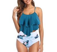 Tankini Damen Bauchweg Zweiteilig Badeanzug,Hohe Taille Bauchkontrolle Große Größen Badeanzug Sportlich Badeanzüge Outfits Strandurlaub Swimsuit Sexy Sportlich Farbblock Bademode Strandkleid