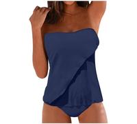 Tankini Damen Bauchweg Zweiteilig Badeanzug Sexy Bandeau Rüschen Push up Bademoden Tankini Set mit Shorts Beachwear Elegant Sommer Badeanzüge Urlaub Swimsuits Strandmode