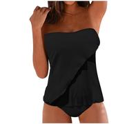 Tankini Damen Bauchweg Zweiteilig Badeanzug Sexy Bandeau Rüschen Push up Bademoden Tankini Set mit Shorts Beachwear Elegant Sommer Badeanzüge Urlaub Swimsuits Strandmode