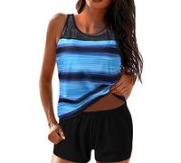 Tankini Damen Bauchweg Zweiteilig Badeanzug - Tankini Damen mit Shorts,Badeanzug Damen Sport Große Größen Farbblock Racerback Tank Top Badeshorts Bademode Strandmode Tankinis Badeanzüge für Frauen