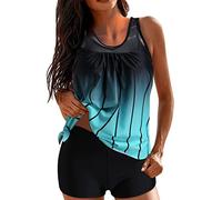 Tankini Damen Bauchweg Zweiteilig Badeanzug,Tankini Damen mit Shorts Bademode Set Push Up Gepolstert Zweiteiliger Badeanzug mit Muster Tankinis Oberteil mit Badeshorts Strandmode Sport Beachwear