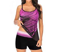 Tankini Damen Große Größen - Tankini Damen mit Shorts Zweiteilig Badeanzug Bauchweg Bademode Digitales Drucken Spaghetti Träger Top und Badeshorts Strandmode Tankinis Badeanzüge für Damen