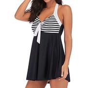 Tankini Damen Große Größen Zweiteilige Badeanzug Damen Bauchweg Tankini GroßE GrößEn Bademode FüR Mollige,Badekleid Mit Hotpants Neckholder Bikini Bademode Streifen Beachwear Strandmode