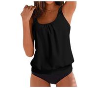Tankini Damen mit Shorts sportlich bauchweg Tankini sexy Oberteil Damen einzeln bademode mexikanisches Kleid Badeanzug Arena Oberteil einzeln schwarz