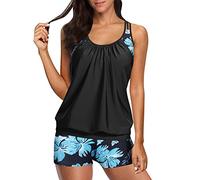Tankini Damen mit Shorts - Tankini Damen Bauchweg Zweiteilig Badeanzug Damen Sport T-Back Rückenfrei Weiße Punkte Schwim Top und Badeshorts Bademode Sportbadeanzug Tankinis Badeanzüge für Frauen