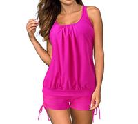 Tankini Damen mit Shorts - Tankini Damen Bauchweg Zweiteilig Badeanzug Große Größen Einfarbige Lose Fit Tank Top und Drawstring Badeshorts Bademode Strandmode Tankinis Badeanzüge für Damen