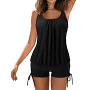 Tankini Damen mit Shorts - Tankini Damen Bauchweg Zweiteilig Badeanzug Große Größen Einfarbige Lose Fit Tank Top und Drawstring Badeshorts Bademode Strandmode Tankinis Badeanzüge für Damen