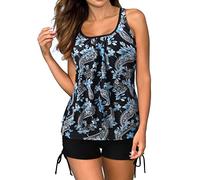 Tankini Damen mit Shorts - Tankini Damen Bauchweg,Zweiteiliger Badeanzug Damen Große Größen mit Vintage Motiv Lose Fit Tank Top und Badeshorts Bademode Strandmode Tankinis Badeanzüge für Frauen