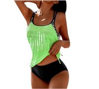 Tankini Damen Push Up, Sale Angebote Bademode Sexy Modische, Günstig Modischer Lockerer Tankini Badeanzug Mit Kordelzug, Swimming Suits Bauchweg, Schwimmanzug Elegant Schick Badeanzüge Weich Bequem