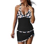 Tankini Damen Set mit Rock und Slip, Tankini Damen Bauchweg Badeanzug Sexy Träger Oberteile High Waist Drawstring Schwimmrock Bademode Strandmode Tankinis Set Badeanzüge Swimsuit