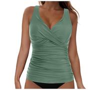 Tankini Oberteil Einzeln Bikini Swim Tank Top Lang Badeoberteil Bauchkontrolle mit abnehmbaren Pads Schwimmshirt Badeshirt Tankini Oberteil Elegant Swimsuit Gepolsterte Beachwear, (Light Green, S)