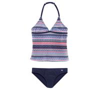 Tankini S.OLIVER "Barcelona Kids", Mädchen, Gr. 122/128, N-Gr, bunt (blau, rosé, gestreift), Polyamid, Colorblocking, Bikini-Sets Tankini, im frechen Streifen-Look (761039-122) blau, rosé, gestreift
