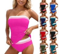 Tankini Sets for Women UK - 2 Piece Strapless Bandeau Swimsuits with Shorts, High Waist Swimwear Soft Stretchy for Beach Holiday Pool