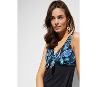 Tankini-Top BONPRIX "Long-Tankinioberteil mit breiten Trägern", Damen, Gr. 40, N-Gr, schwarz (schwarz paisley), Elasthan, Polyamid, Polyester, unifarben mit Farbeinsätzen, Bikini-Oberteile, breites Lo