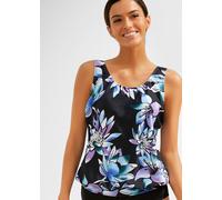 Tankini-Top BONPRIX "Oversize-Tankinioberteil mit Bündchen", Damen, Gr. 44, N-Gr, schwarz (schwarz, blau geblümt), Elasthan, Polyamid, Polyester, bedruckt, Bikini-Oberteile, Oversize-Passform, Bündche
