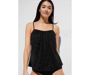 Tankini-Top BONPRIX "Tankinioberteil aus Spitze", Damen, Gr. 46, N-Gr, schwarz, Jersey, Elasthan, Polyamid, Polyester, unifarben, Bikini-Oberteile, bequeme Passform, Lagenlook - vorne mit Spitzen-Deta