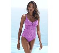 Tankini-Top LASCANA "Omara", Damen, Gr. 44, Cup A/B, lila, Microfaser, Recycling-Polyamid, unifarben, Bikini-Oberteile, mit Lochstickerei (72422168-44) lila
