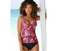 Tankini-Top S.OLIVER "Marika", Damen, Gr. 38, Cup C/D, rot (rostrot, bedruckt), Microfaser, Microfaser, Polyamid, bedruckt, floral, Bikini-Oberteile, mit drei Tragevarianten (86423902-38) rostrot, bed