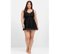 Tankini-Oberteil in leicht ausgestellter Longform, schwarz gepunktet, Gr.56E