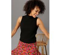 Tanktop ANISTON CASUAL, Damen, Gr. 40, schwarz, Rippware, Obermaterial: 62% Polyester, 33% Viskose, 5% Elasthan, unifarben, sehr figurbetont taillenbedeckt, Tops Tanktop, mit Stehkragen (35854912-40) 