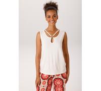 Tanktop ANISTON CASUAL, Damen, Gr. 42, weiß (wollweiß), Single Jersey, Obermaterial: 95% Viskose, 5% Elasthan, unifarben, figurumspielend hüftlang, V-Ausschnitt, Tops Tanktop, mit raffiniertem V-Aussc