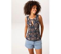 Tanktop ANISTON CASUAL, Damen, Gr. 46, schwarz, braun, türkis, weiß, blau, ocker, Single Jersey, Obermaterial: 95% Viskose, 5% Elasthan, Paisley, bedruckt, geblümt, figurbetont hüftlang, Rundhals, Top