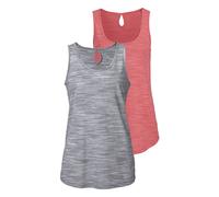 Tanktop BEACHTIME BY LASCANA "mit Struktureffekt", Damen, Gr. 32/34, orange (apricot, meliert, grau, meliert), Obermaterial: 85% Polyester, 15% Viskose, meliert, bequem hüftlang, Rundhals, Tops Tankto