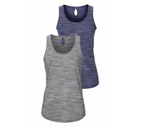 Tanktop BEACHTIME "mit Struktureffekt", Damen, Gr. 40/42, blau (blau, meliert, grau, meliert), Obermaterial: 85% Polyester, 15% Viskose, casual, bequem hüftlang, Rundhals, ohne Ärmel, Tops, aus pflege