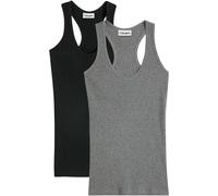 Tanktop BONPRIX, Damen, Gr. 40/42 (M), schwarz, grau meliert, Feinripp, Obermaterial: 100% Baumwolle, mehrfarbig, unifarben, eng hüftbedeckend, tiefer Rundhals, eingefasste Kante, Tops Tanktop, Ringer