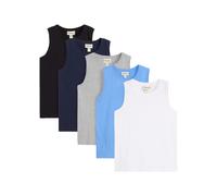 Tanktop BONPRIX, Jungen, Gr. 164/170, bunt (dunkelblau, weiß, hellgrau meliert, mittelblau, schwarz), Obermaterial: 100% Baumwolle, regular fit, Tops Tanktop, aus Baumwolle, ärmellos, Regular Fit, im