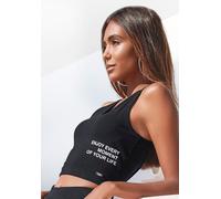 Tanktop BUFFALO, Damen, Gr. 32/34, schwarz, Single Jersey, Obermaterial: 95% Baumwolle, 5% Elasthan, unifarben, casual, bequem kurz, V-Ausschnitt, ohne Ärmel, Tops, mit Statement Druck (24948840-32) s