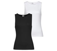 Strandtop BUFFALO, Damen, Gr. 36/38, schwarz-weiß (weiß, schwarz), Rippware, Obermaterial: 95% Baumwolle, 5% Elasthan, unifarben, Basic, figurbetont hüftlang, Rundhals, ohne Ärmel, Tops, aus weicher R