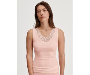 Tanktop CALIDA "Silky Wool Joy", Damen, Gr. M (44/46), rosa (pearl blush), Obermaterial: 70% Schurwolle, 30% Seide, eng hüftbedeckend, V-Ausschnitt, Tops Tanktop, mit Spitze, basic, eng, feminin, Woll