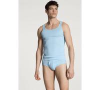 Tanktop CALIDA "Twisted Cotton", Herren, Gr. L (52/54), blau (eisblau), Feinripp, Obermaterial: 100% Baumwolle, unifarben, normal hüftbedeckend, Rundhals, Tops Tanktop, Pure Cotton, Feinripp-Qualität,