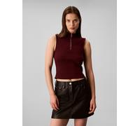 Tanktop CALVIN KLEIN JEANS "A- WOVEN LABEL SL QZ TOP", Damen, Gr. L (42), rot (deep rouge), Jersey, Obermaterial: 95% Baumwolle, 5% Elasthan, körpernah normal, Rundhals, Tops Tanktop, Mit Rundhalsauss