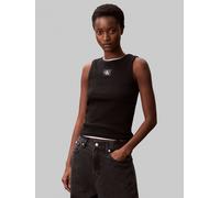 Tanktop CALVIN KLEIN JEANS "A - WVN LBL 2X2 CTTN", Damen, Gr. S (38), schwarz, Jersey, Obermaterial: 95% Baumwolle, 5% Elasthan, unifarben, regular fit normal, Rundhals, Tops Tanktop, Mit Rundhalsauss
