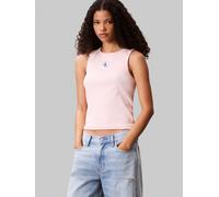 Tanktop CALVIN KLEIN JEANS "A - WVN LBL 2X2 CTTN", Damen, Gr. XXL (46), rosa (cloud pink), Jersey, Obermaterial: 95% Baumwolle, 5% Elasthan, regular fit normal, Rundhals, Tops Tanktop, Mit Rundhalsaus