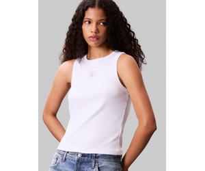Tanktop CALVIN KLEIN JEANS "A - WVN LBL 2X2 CTTN", Damen, Gr. XXL (46), weiß (brilliant weiß), Jersey, Obermaterial: 95% Baumwolle, 5% Elasthan, unifarben, klassisch lang, Rundhals, Tops Tanktop, Mit
