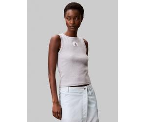 Tanktop CALVIN KLEIN JEANS "A - WVN LBL 2X2 CTTN", Damen, Gr. XXS (34), grau (bc06 grau heather), Jersey, Obermaterial: 95% Baumwolle, 5% Elasthan, meliert, klassisch lang, Rundhals, Tops Tanktop, Mit