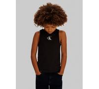 Tanktop CALVIN KLEIN JEANS "LOGO TANK TOP", Mädchen, Gr. 12 (152), schwarz, Single Jersey, Obermaterial: 100% Baumwolle, unifarben, regular fit normal, Rundhals, Tops Tanktop, Regular fit für Kinder,