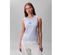 Tanktop CALVIN KLEIN JEANS "MONOGRAM RIB TANK", Damen, Gr. S (38), breezy blau, Feinripp, Obermaterial: 95% Baumwolle, 5% Elasthan, unifarben, figurbetont normal, Rundhals, Tops Tanktop, Figurbetonte