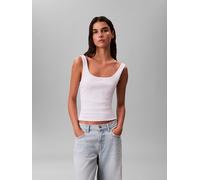 Tanktop CALVIN KLEIN JEANS "MONOGRAM SCOOP NK RIB TANK TOP", Damen, Gr. L (42), weiß (brilliant weiß), Web, Obermaterial: 95% Baumwolle, 5% Elasthan, unifarben, regular fit kurz, Rundhals, Tops Tankto