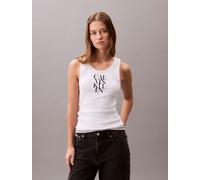 Tanktop CALVIN KLEIN JEANS "SL COTTON RIB SOLID TANK", Damen, Gr. XS (36), weiß (brilliant weiß), Jersey, Obermaterial: 93% Baumwolle, 7% Elasthan, unifarben, feminin, figurbetont normal, tiefer Rundh