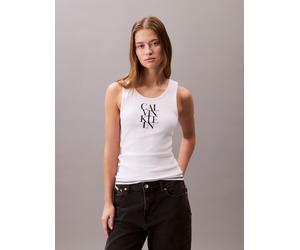 Tanktop CALVIN KLEIN JEANS "SL COTTON RIB SOLID TANK", Damen, Gr. XS (36), weiß (brilliant weiß), Jersey, Obermaterial: 93% Baumwolle, 7% Elasthan, unifarben, figurbetont normal, tiefer Rundhals, Tops