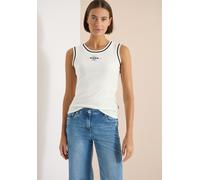 Tanktop CECIL, Damen, Gr. M (40), vanilleweiß, Web, 95% Baumwolle, 5% Elasthan, bedruckt, comfort fit normal, Rundhals, abgesteppt, Tops Tanktop, aus Baumwolle mit Stretchanteil (85016460-M) vanillewe