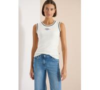 Tanktop CECIL, Damen, Gr. XXL (46), vanilleweiß, Web, 95% Baumwolle, 5% Elasthan, bedruckt, comfort fit normal, Rundhals, abgesteppt, Tops Tanktop, aus Baumwolle mit Stretchanteil (85016460-XXL) vanil