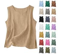 Tanktop Damen Lockere Oberteil Casual Armless Bluse Baumwolle Leinen Hemd Leichtes Unterhemd Elegant Einfarbig Tanktops Atmungsaktiv Rundhals Shirt Geschlitzter Saum Tank-Top Weicher Bequemer Weste