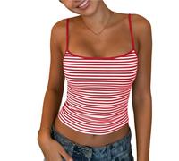 Tanktop Damen Sommer, Streifen Sexy Cami Bluse Ärmellose Unterhemd Modisch U-Ausschnitt Hemd Lässig Einfarbig Pullover T-Shirts Blusehemd Strand Leichte Tanktop Locker Tops Baumwolle Tanktops