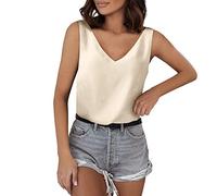 Tanktop Damen V Ausschnitt, Seidentop Damen Elegant,Oberteile Damen Sommer Ärmellose Lässige Tops Locker Trägertop Mode Satin Top Einfache Leicht Blusentop Lose Einfarbig Strand Sommertop